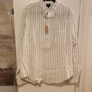 J. Crew Factory Men's White and Blue and Grey Striped Button Down Shirt